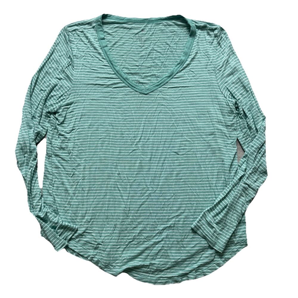 SO Favorite V-Neck T-Shirt Women's Large Striped Fit Long Sleeve Preppy